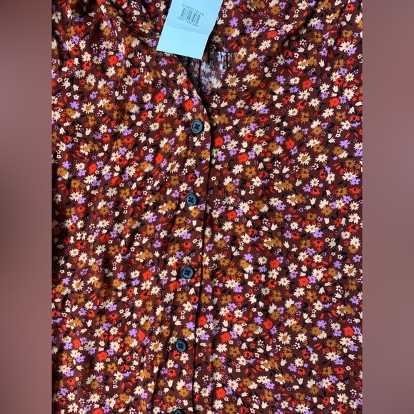 MADEWELL Spring Prairie Tie Sleeve Button Front Top Rusted Burgundy XS NEW - Picture 4 of 9